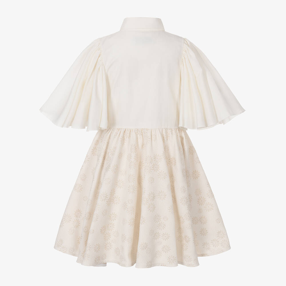 Jessie and James London-Girls Ivory & Gold Floral Jacquard Dress | Childrensalon Outlet