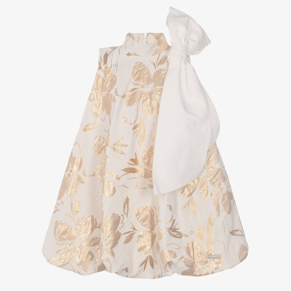 Jessie and James London-Girls Ivory & Gold Floral Jacquard Dress | Childrensalon Outlet