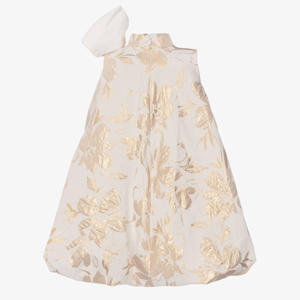 Jessie and James London-Girls Ivory & Gold Floral Jacquard Dress | Childrensalon Outlet
