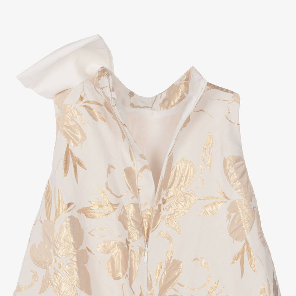 Jessie and James London-Girls Ivory & Gold Floral Jacquard Dress | Childrensalon Outlet