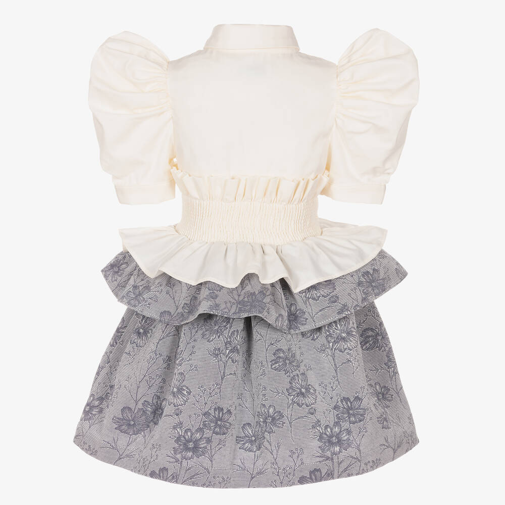 Jessie and James London-Кремово-серое платье с цветочным узором | Childrensalon Outlet