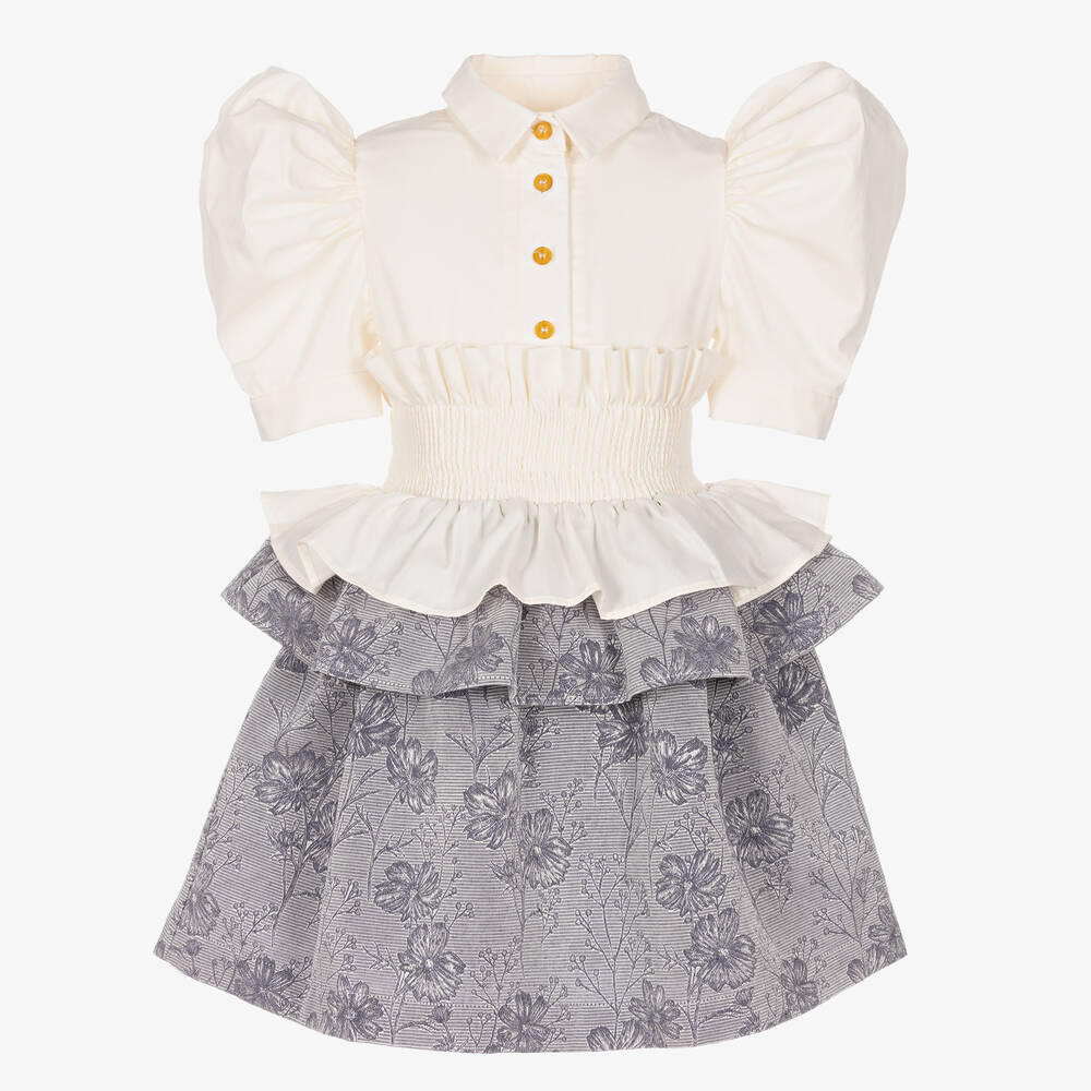 Jessie and James London-Girls Ivory & Grey Floral Dress | Childrensalon Outlet