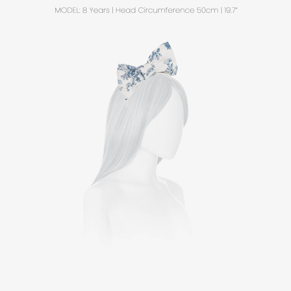 Jessie and James London-Girls Ivory Hairband with Blue Floral Patterned Bow | Childrensalon Outlet