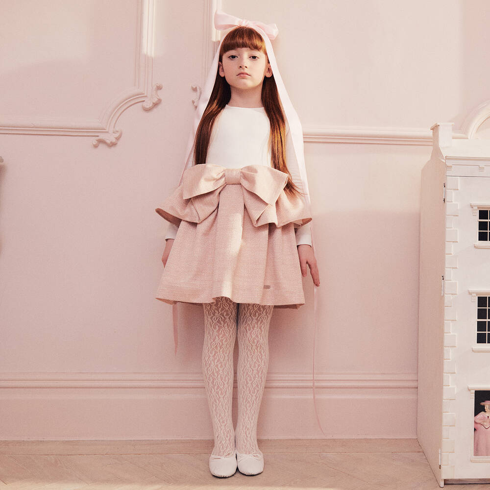 Jessie and James London-فستان جاكارد قطن جيرسي لون عاجي و زهري | Childrensalon Outlet