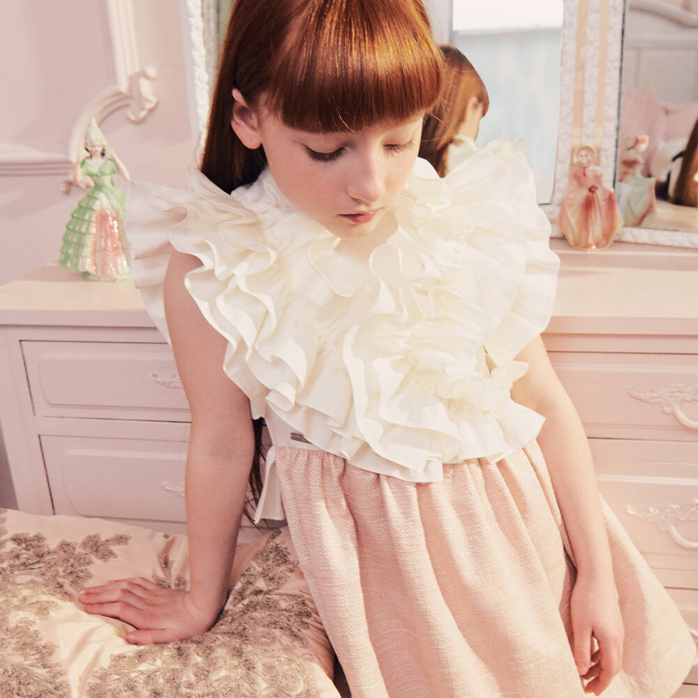 Jessie and James London-Girls Ivory & Pink Glitter Ruffle Dress | Childrensalon Outlet