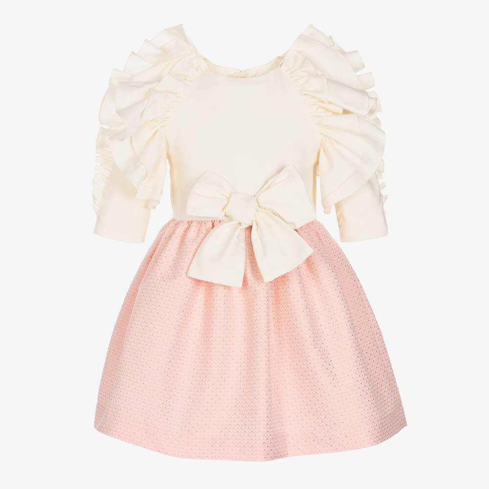 Jessie and James London - Robe jacquard ivoire et rose fille | Childrensalon