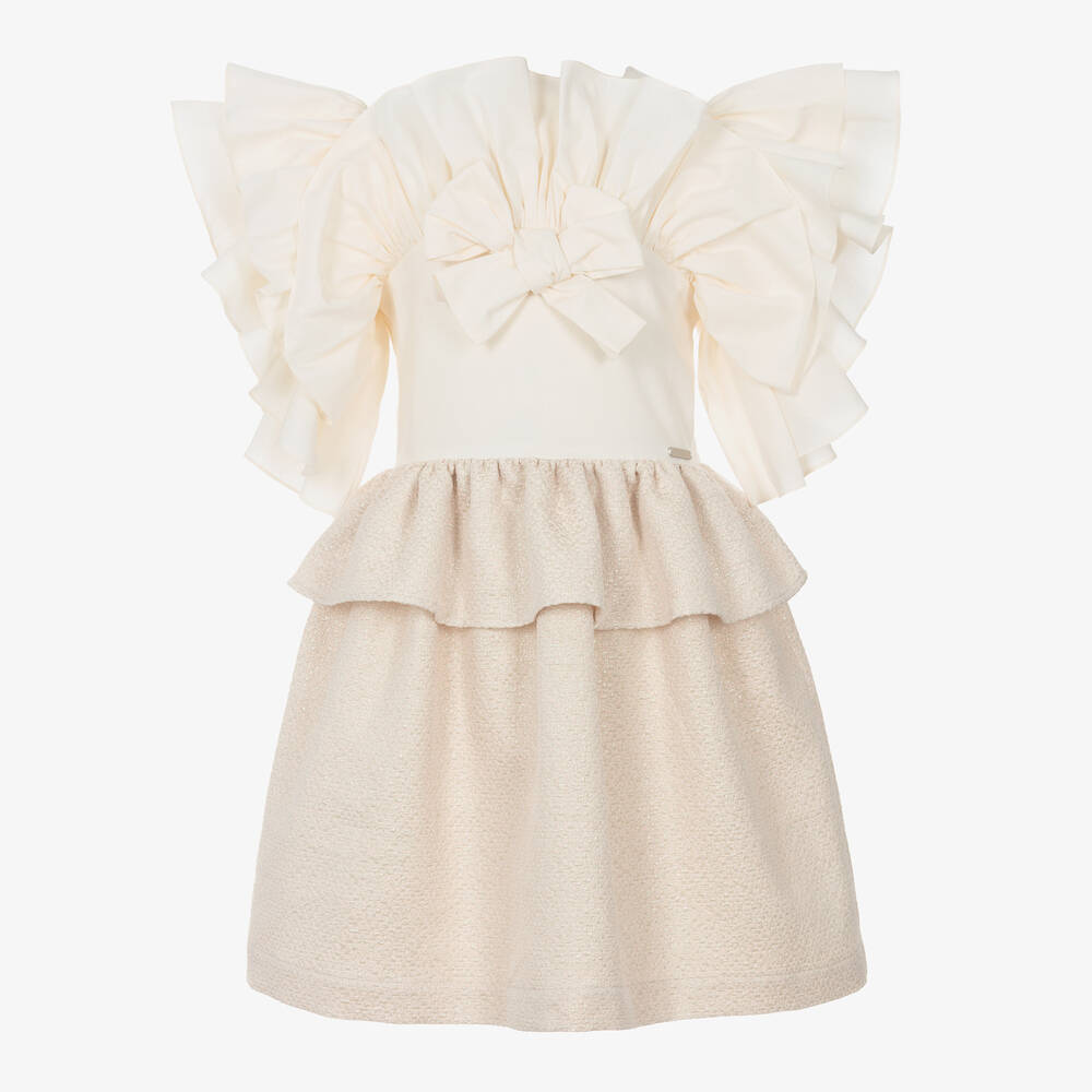 Jessie and James London - Girls Ivory & Pink Ruffle Dress | Childrensalon