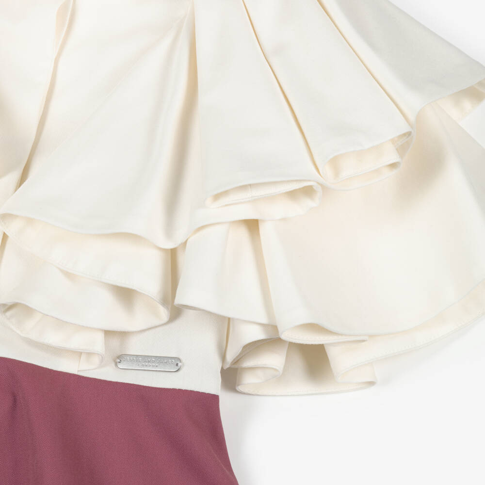 Jessie and James London-Girls Ivory & Purple Cotton Twill Ruffle Dress | Childrensalon Outlet