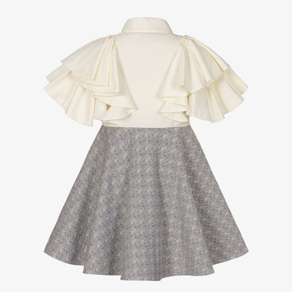 Jessie and James London-Girls Ivory Ruffle Jacquard Dress | Childrensalon Outlet