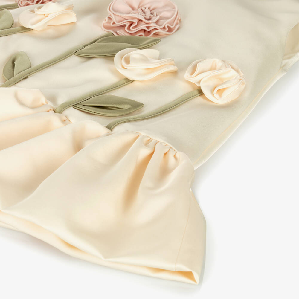 Jessie and James London-Girls Ivory Satin 3D Flower Dress | Childrensalon Outlet