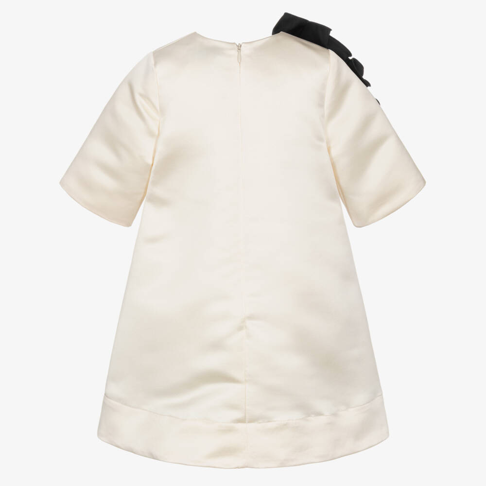 Jessie and James London-Girls Ivory Satin Dress with Abstract Black Ruffle | Childrensalon Outlet