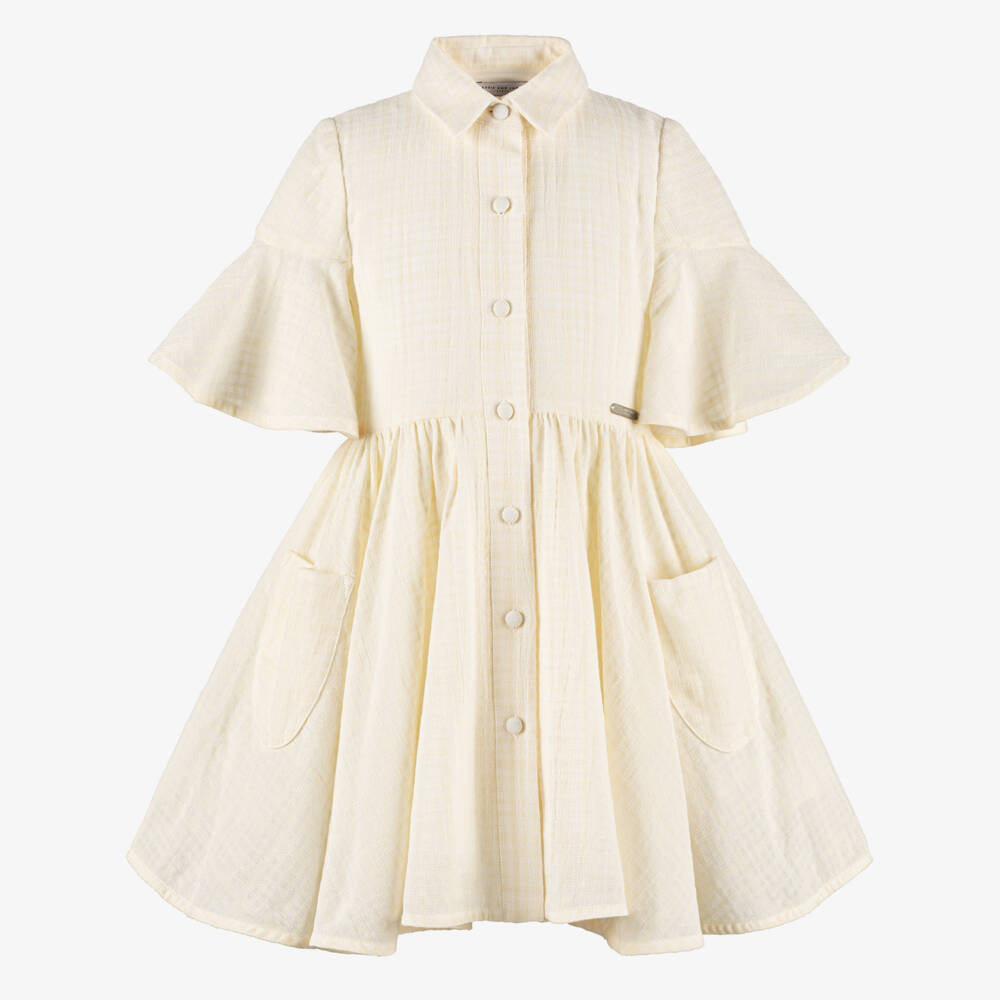 Jessie and James London-Girls Ivory Textured Cotton Dress  | Childrensalon Outlet