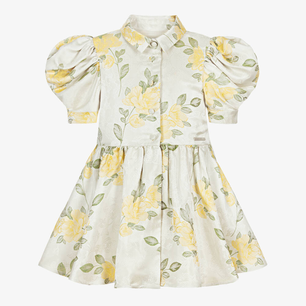 Jessie and James London-Girls Ivory & Yellow Floral Jacquard Dress | Childrensalon Outlet