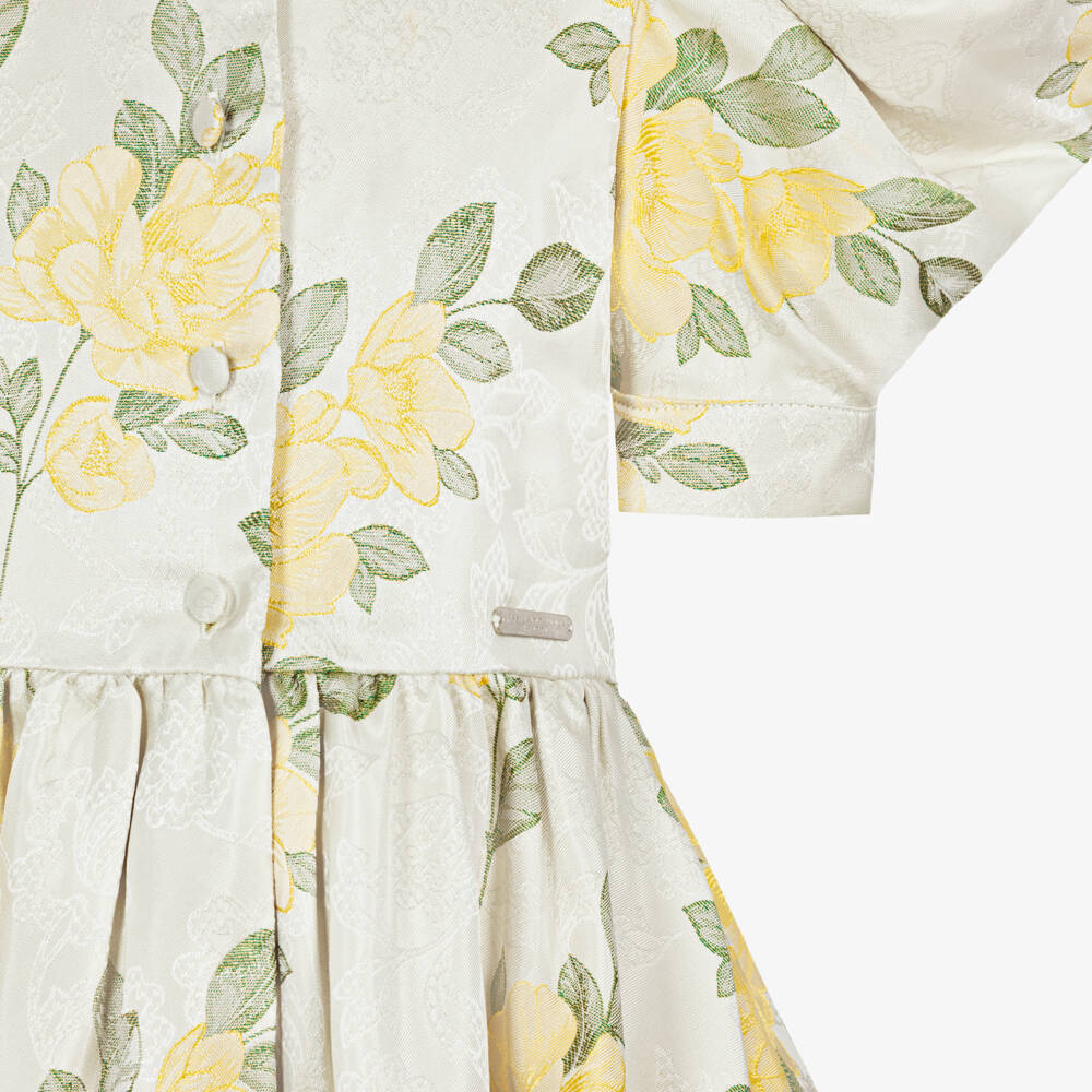 Jessie and James London-Girls Ivory & Yellow Floral Jacquard Dress | Childrensalon Outlet