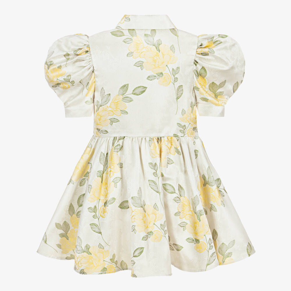 Jessie and James London-Girls Ivory & Yellow Floral Jacquard Dress | Childrensalon Outlet