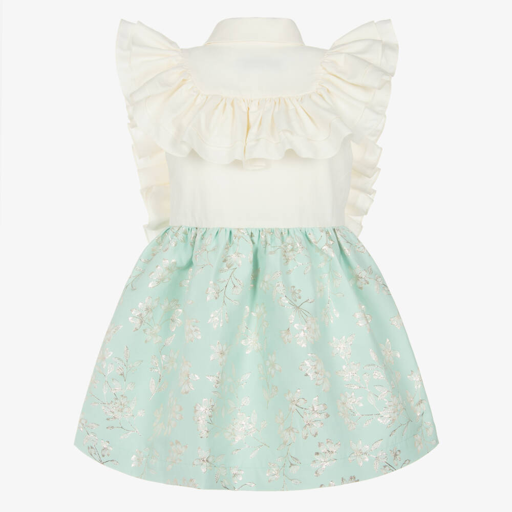 Jessie and James London-فستان بناتي باللون النعناعي والعاجي مزين بالورود | Childrensalon Outlet