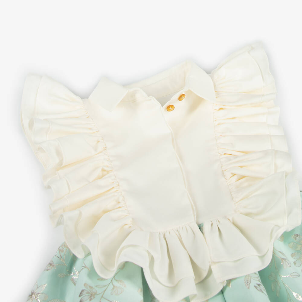 Jessie and James London-فستان بناتي باللون النعناعي والعاجي مزين بالورود | Childrensalon Outlet