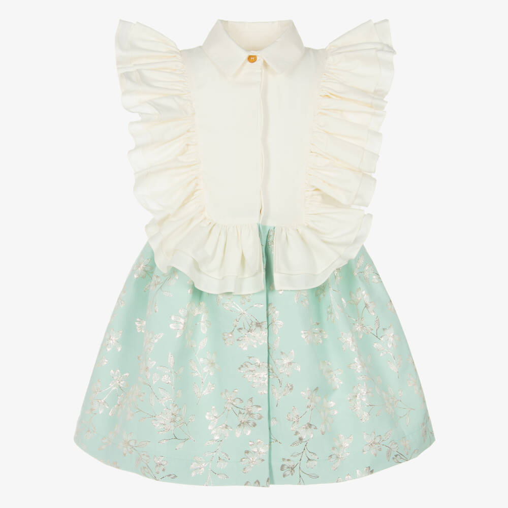 Jessie and James London-Girls Mint & Ivory Floral Frock | Childrensalon Outlet