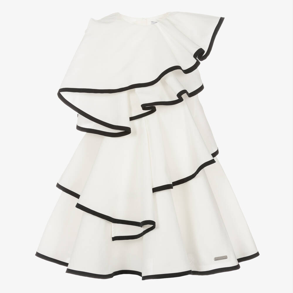 Jessie and James London-Girls Monochrome Twill Ruffle Dress | Childrensalon Outlet