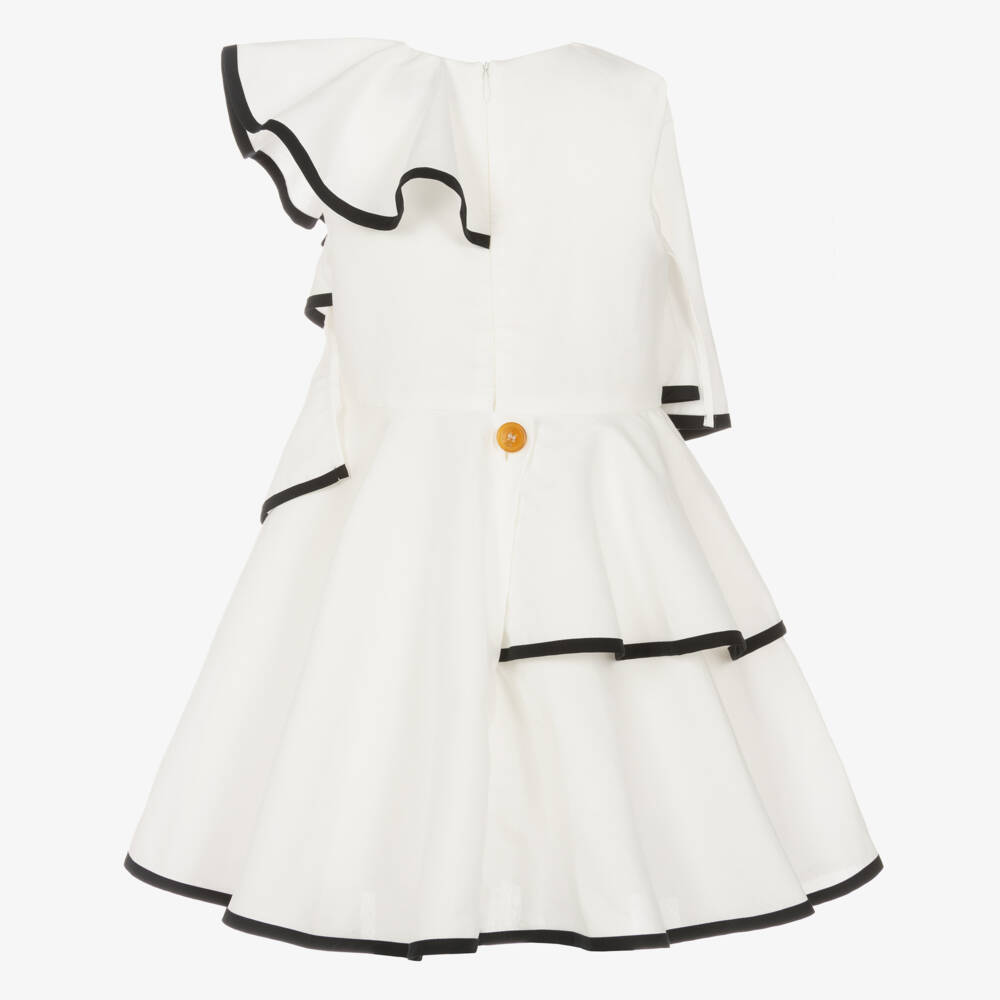Jessie and James London-Girls Monochrome Twill Ruffle Dress | Childrensalon Outlet