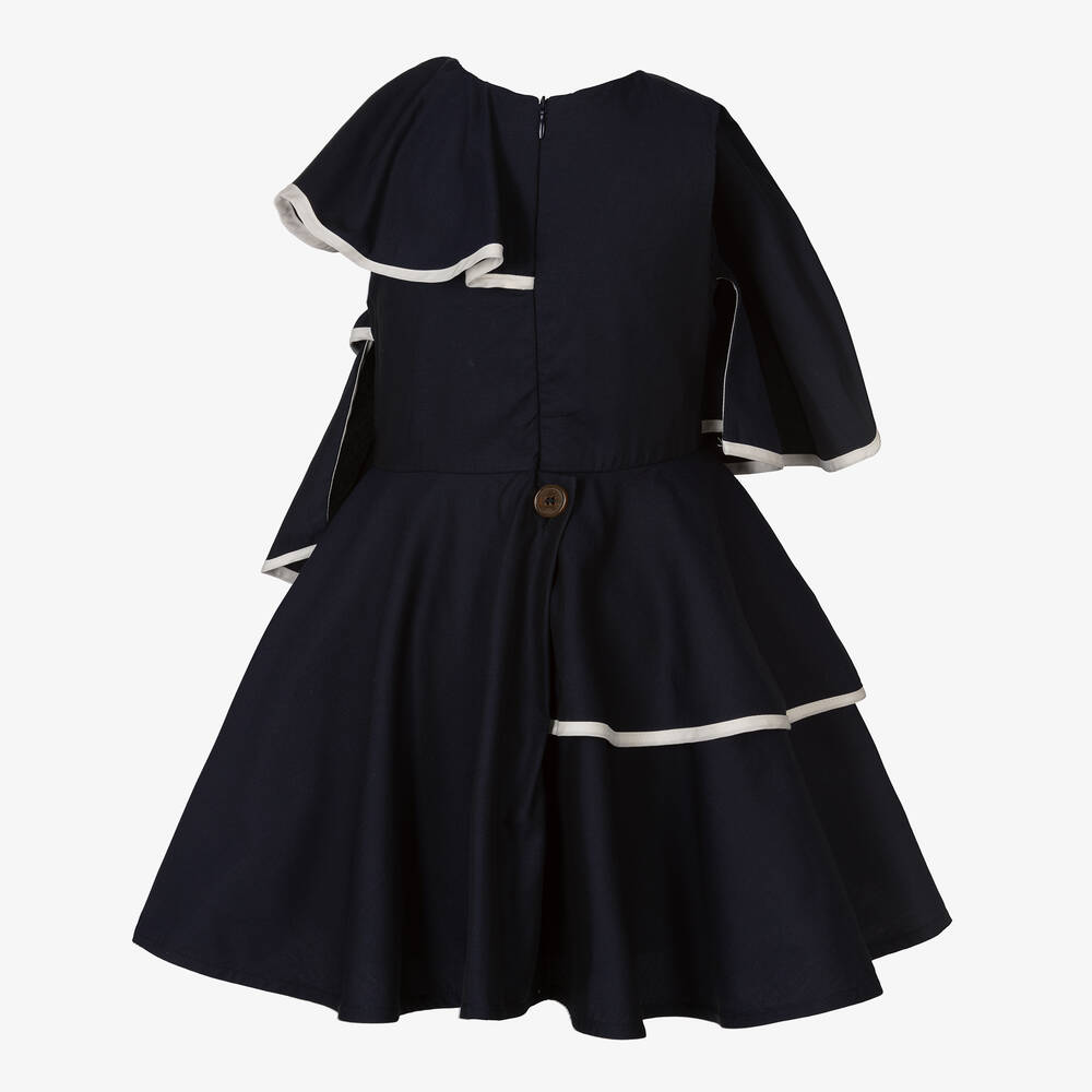 Jessie and James London-Girls Navy Blue Asymmetric Ruffle Dress | Childrensalon Outlet