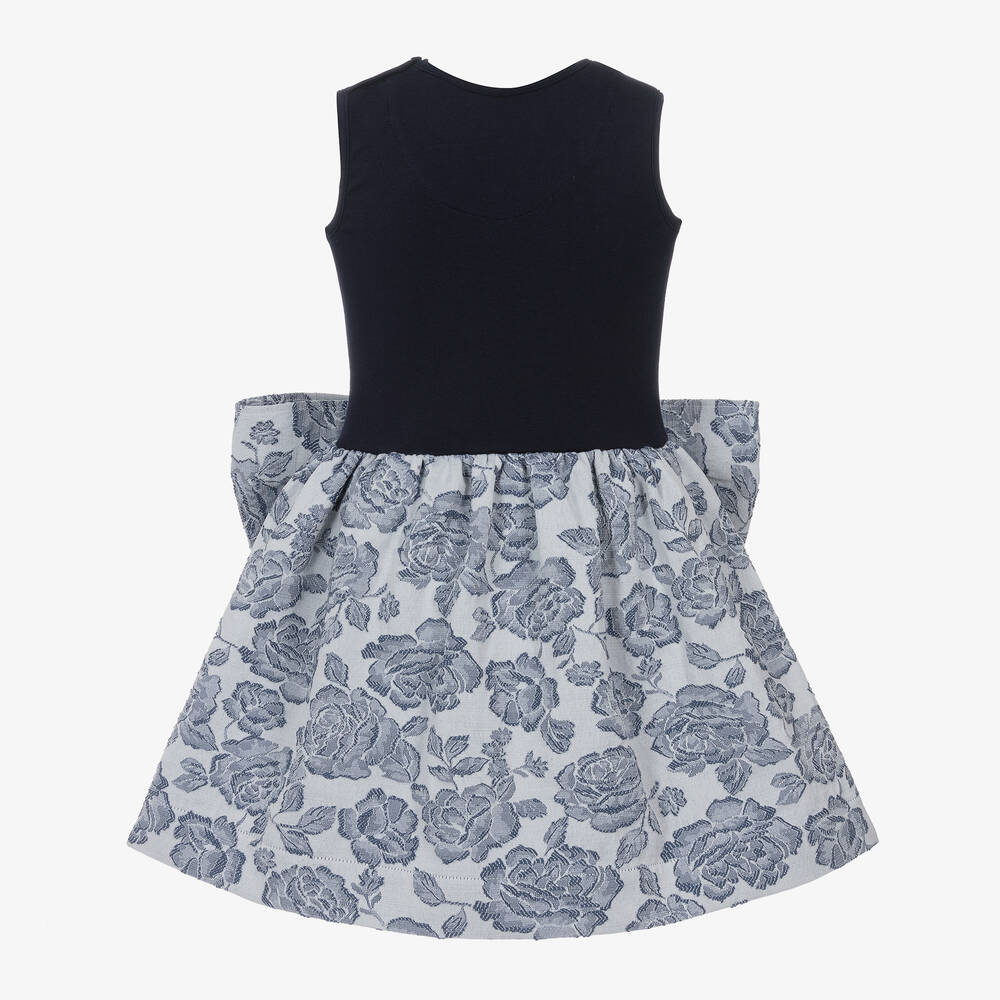 Jessie and James London-Синее жаккардовое платье с цветами | Childrensalon Outlet