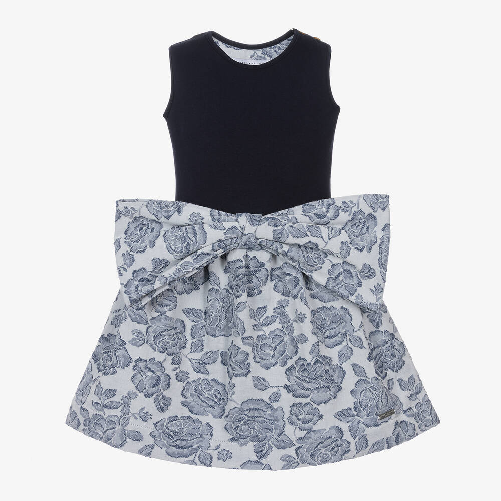 Jessie and James London-Синее жаккардовое платье с цветами | Childrensalon Outlet