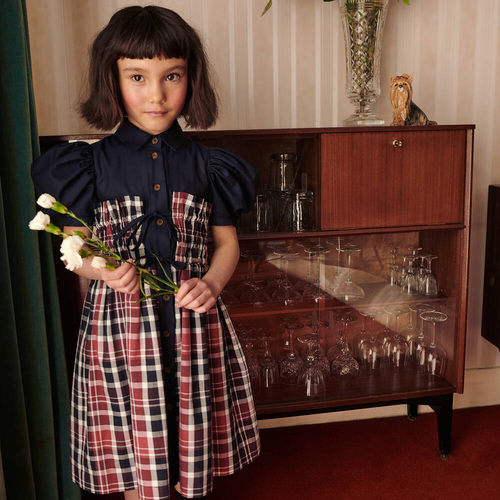 Jessie and James London-فستان قطن كاروهات لون كحلي وأحمر | Childrensalon Outlet