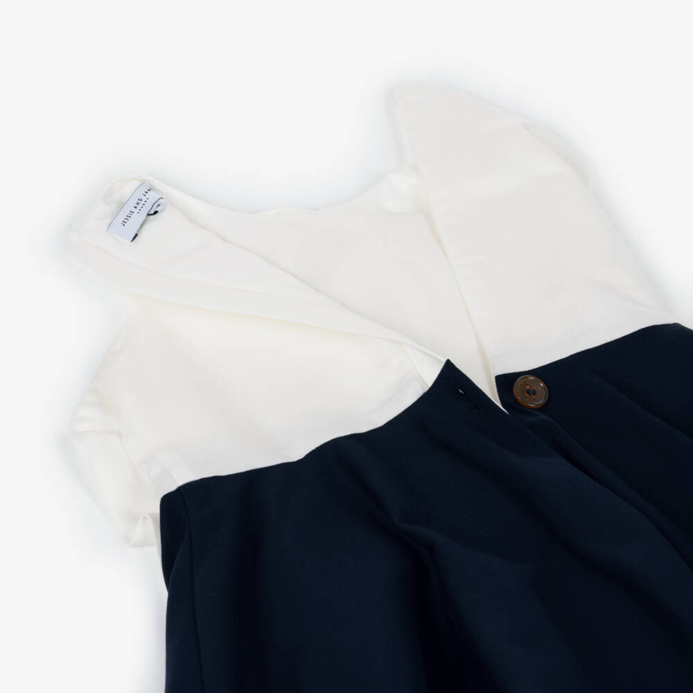 Jessie and James London-Girls Navy Blue Satin Dress with Floral Appliqué | Childrensalon Outlet