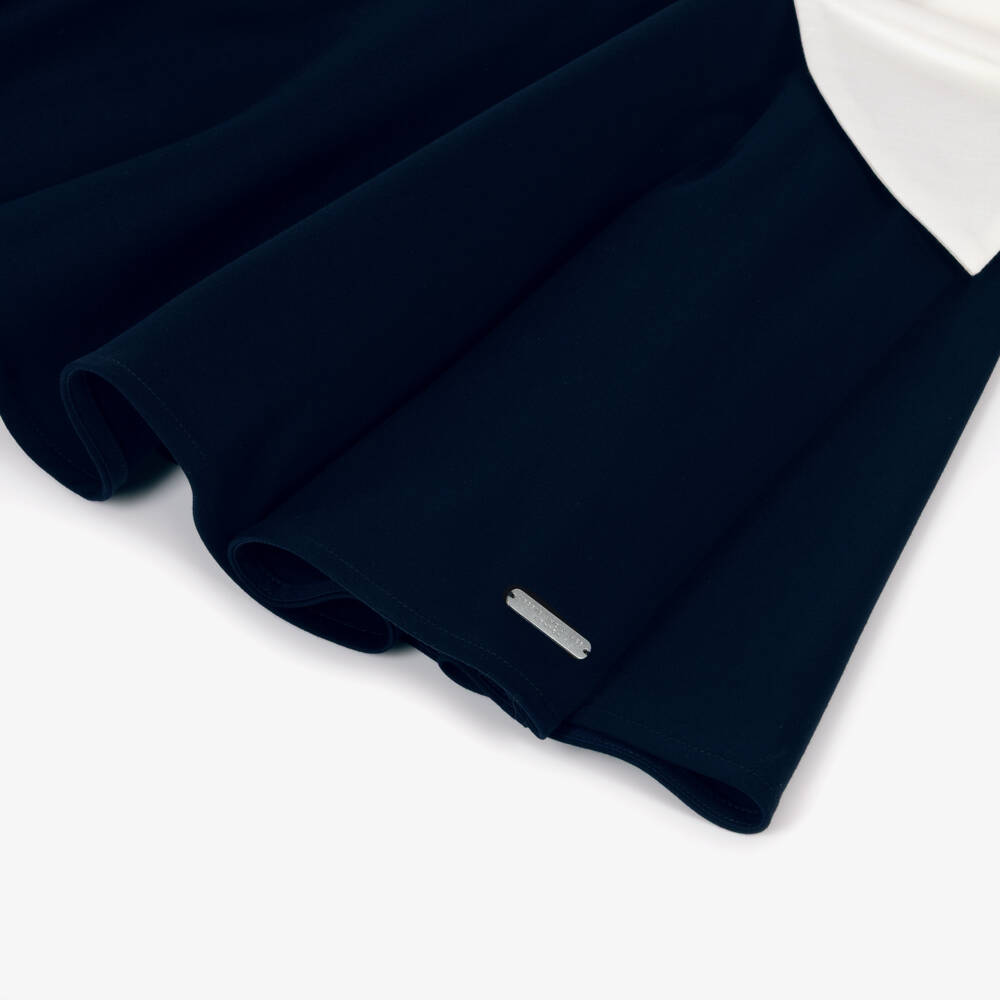Jessie and James London-Girls Navy Blue Satin Dress with Floral Appliqué | Childrensalon Outlet