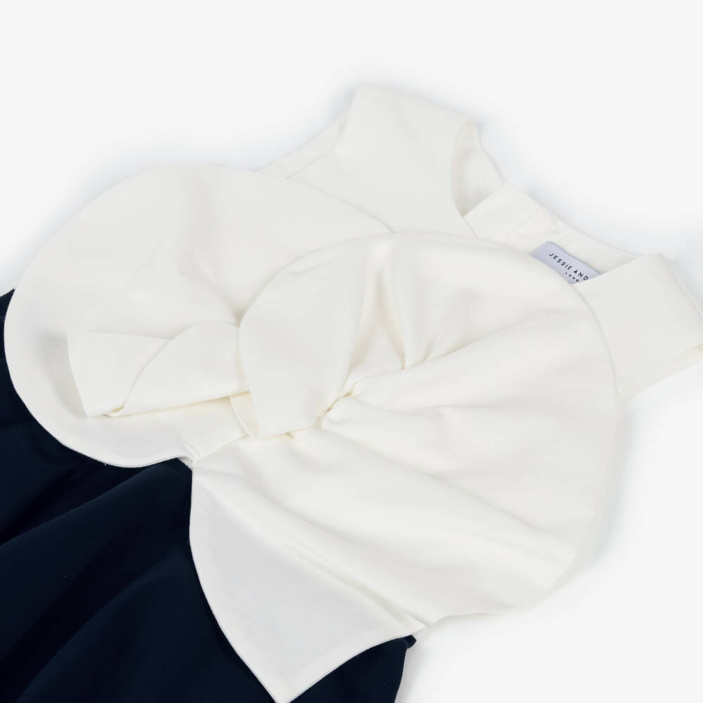 Jessie and James London-Girls Navy Blue Satin Dress with Floral Appliqué | Childrensalon Outlet