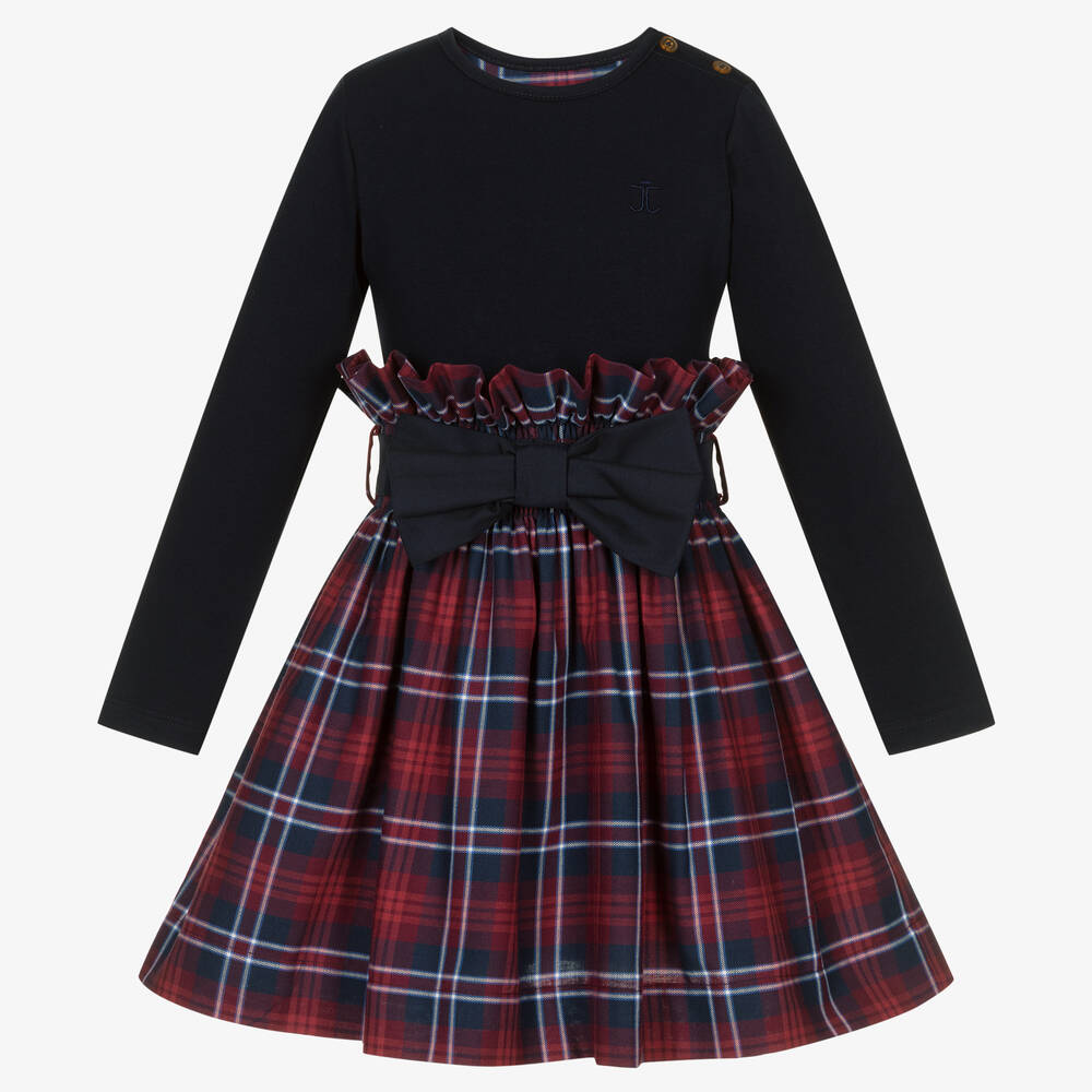 Jessie and James London - Girls Navy Blue Tartan Dress | Childrensalon