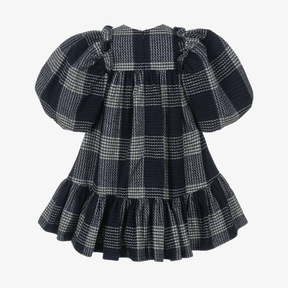 Jessie and James London-Girls Navy Blue & White Checked Cotton Dress | Childrensalon Outlet