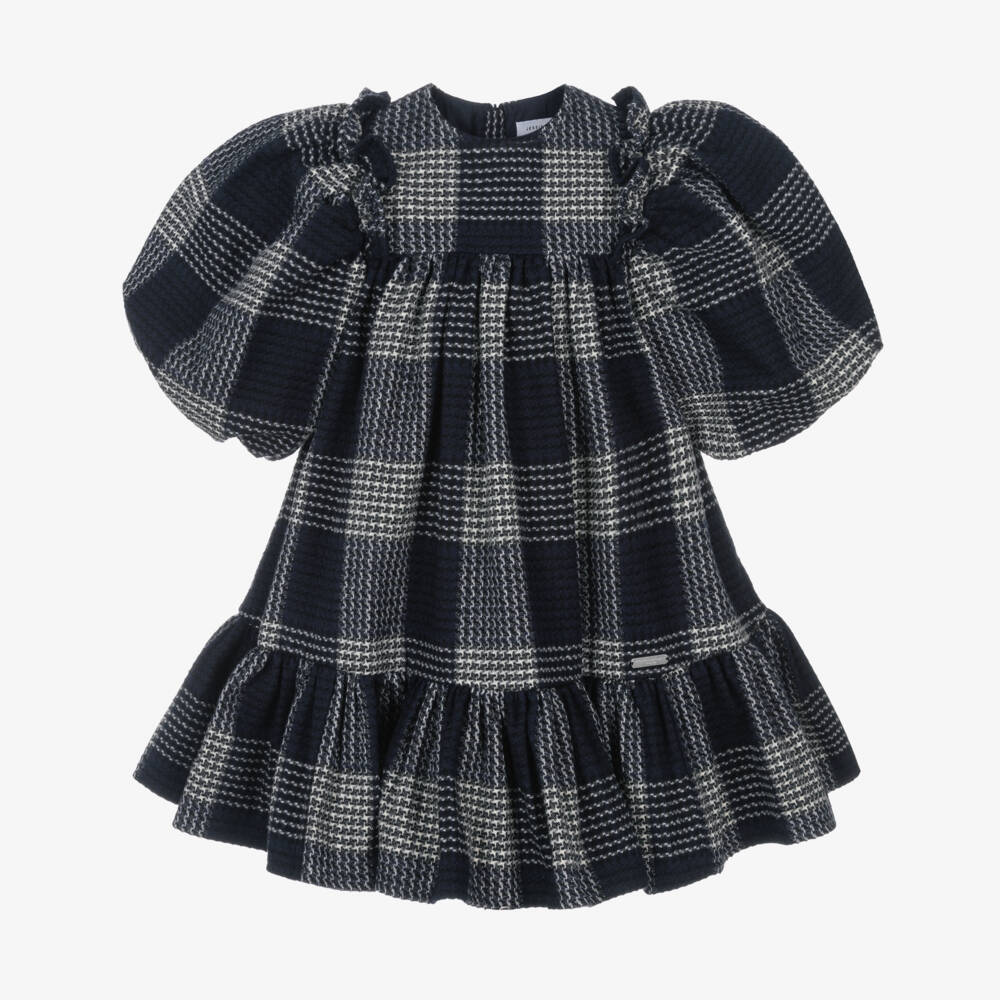 Jessie and James London-Girls Navy Blue & White Checked Cotton Dress | Childrensalon Outlet