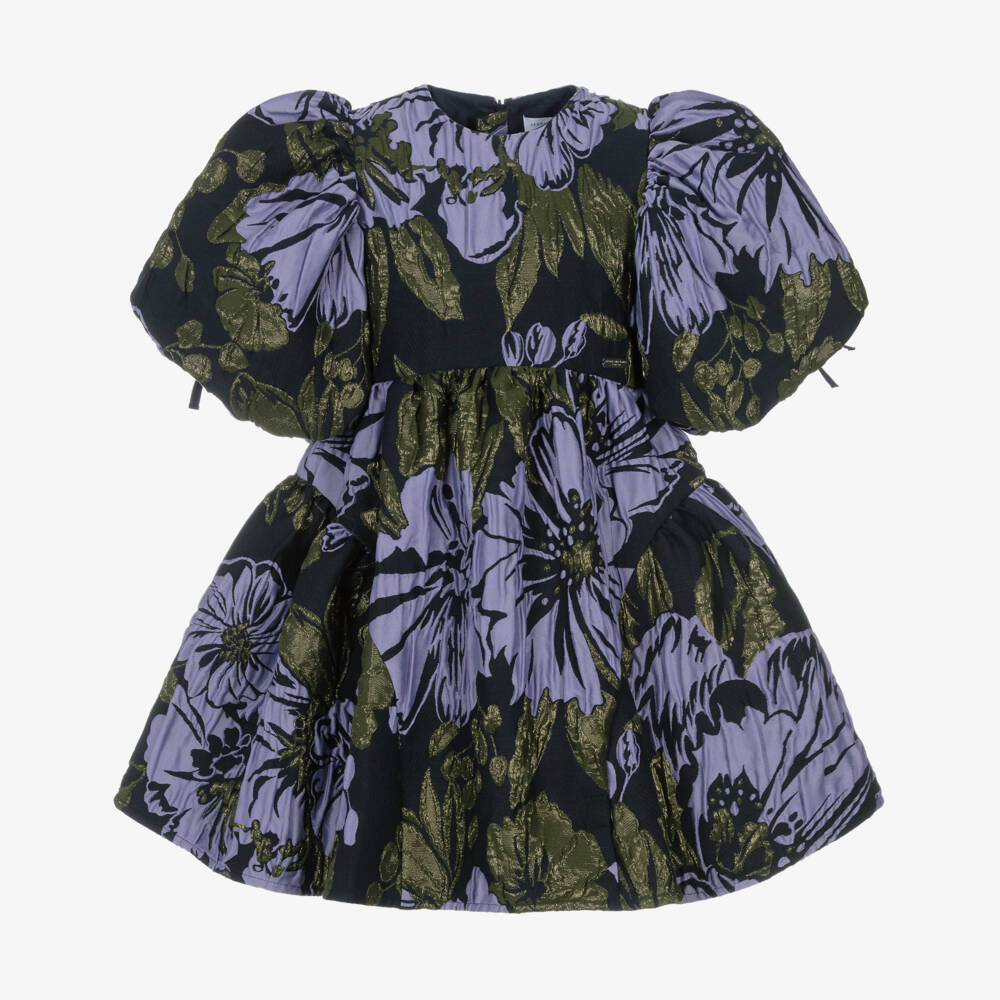 Jessie and James London-Girls Navy Floral Jacquard Dress | Childrensalon Outlet
