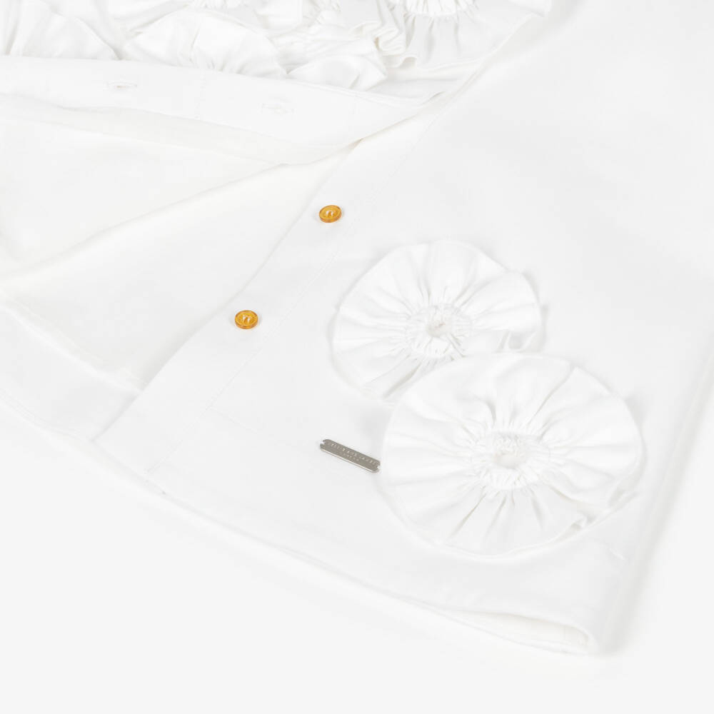 Jessie and James London-Girls Off-White Shirt Dress with 3D Floral Appliqués | Childrensalon Outlet