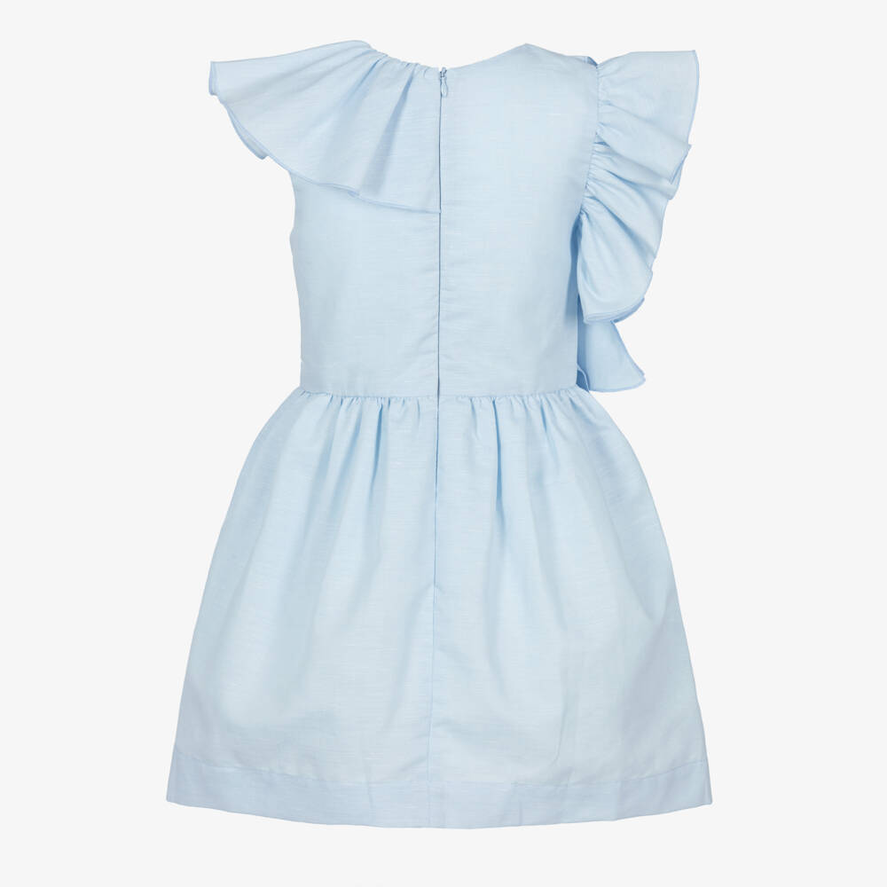 Jessie and James London-فستان مزين بكشكش غير متماثل لون أزرق فاتح | Childrensalon Outlet