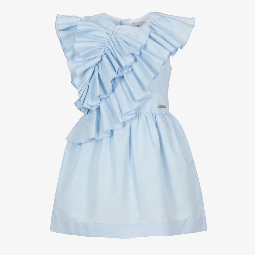 Jessie and James London-Girls Pale Blue Asymmetric Ruffle Dress | Childrensalon Outlet