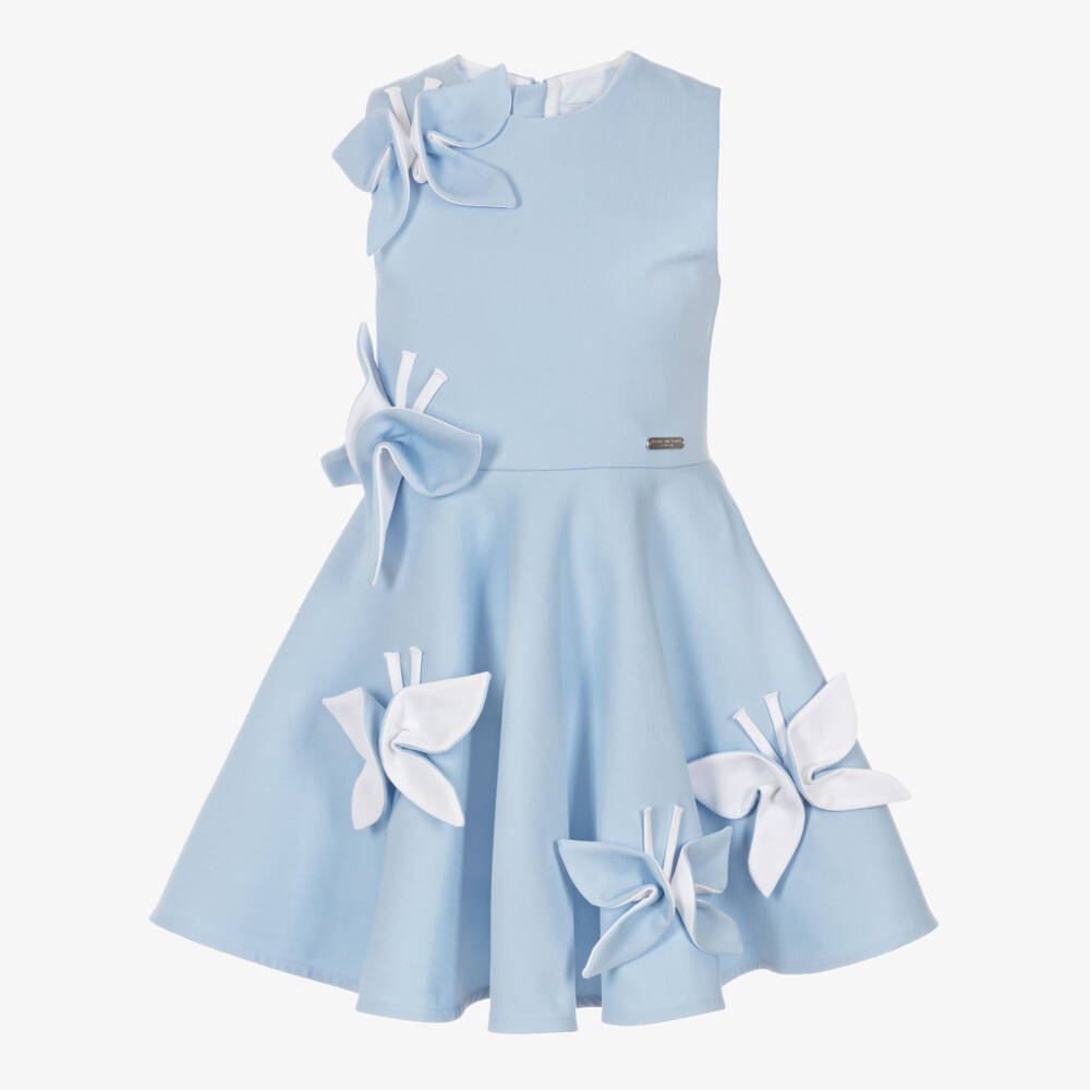 Jessie and James London-Girls Pale Blue Dress with 3D Butterfly Appliqués | Childrensalon Outlet