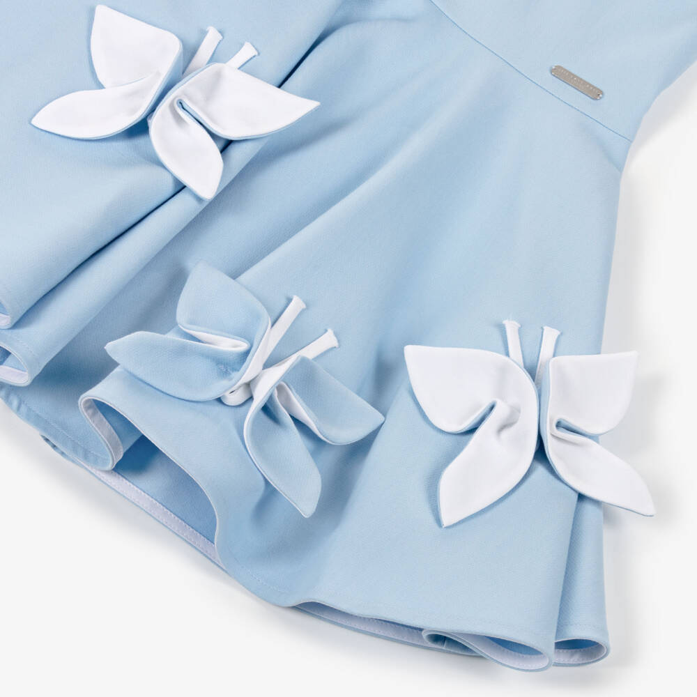 Jessie and James London-Girls Pale Blue Dress with 3D Butterfly Appliqués | Childrensalon Outlet