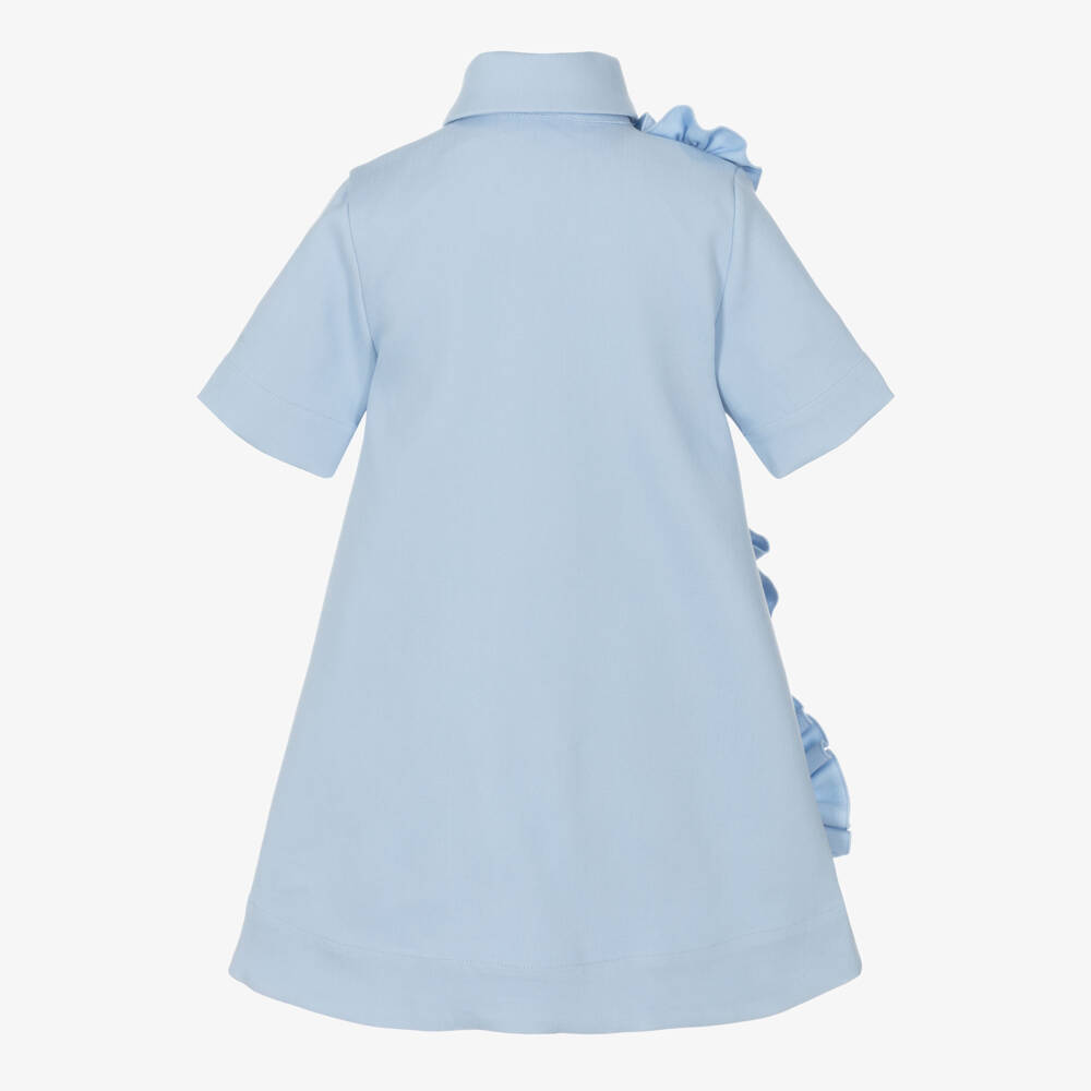 Jessie and James London-Girls Pale Blue Shirt Dress with 3D Flowers | Childrensalon Outlet