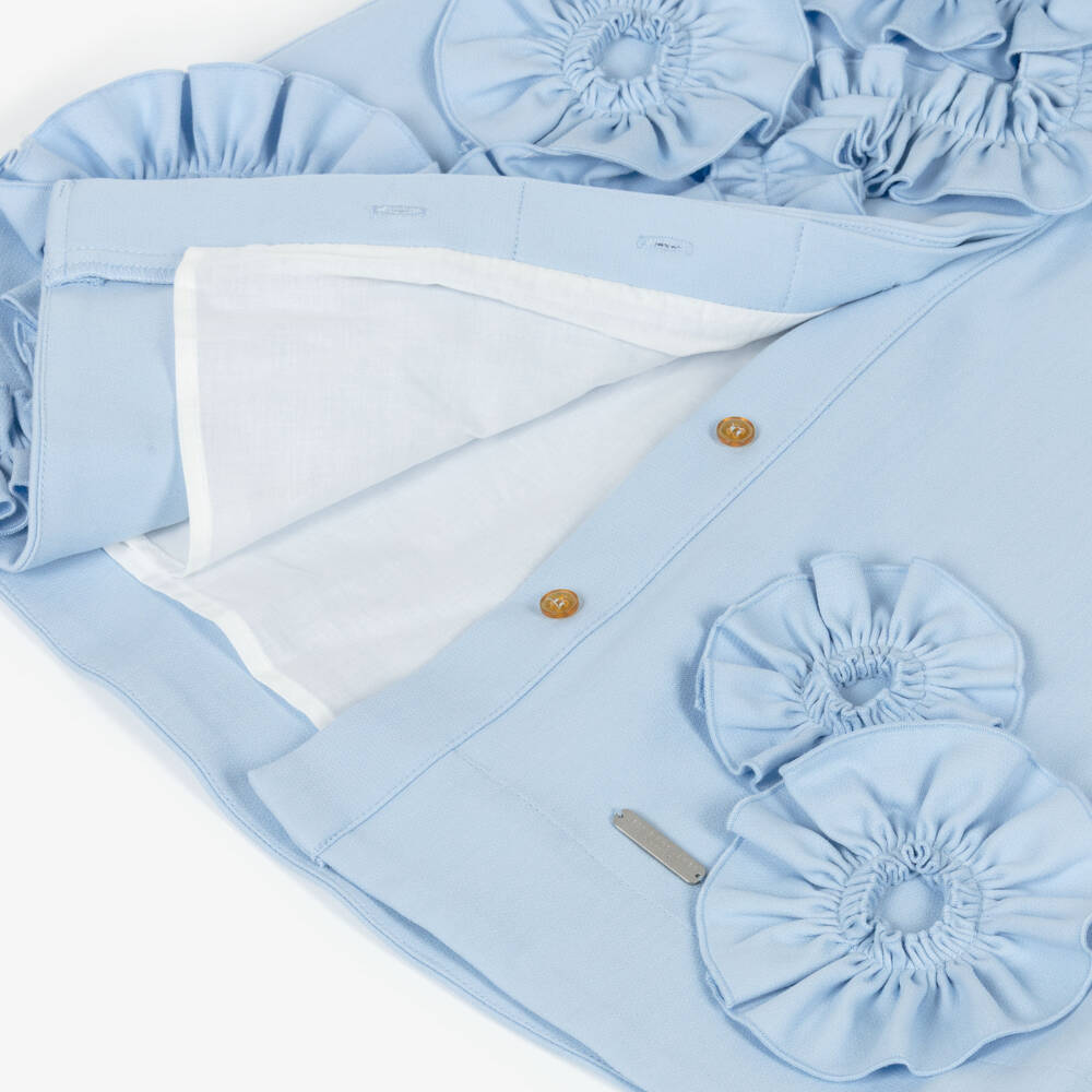 Jessie and James London-Girls Pale Blue Shirt Dress with 3D Flowers | Childrensalon Outlet