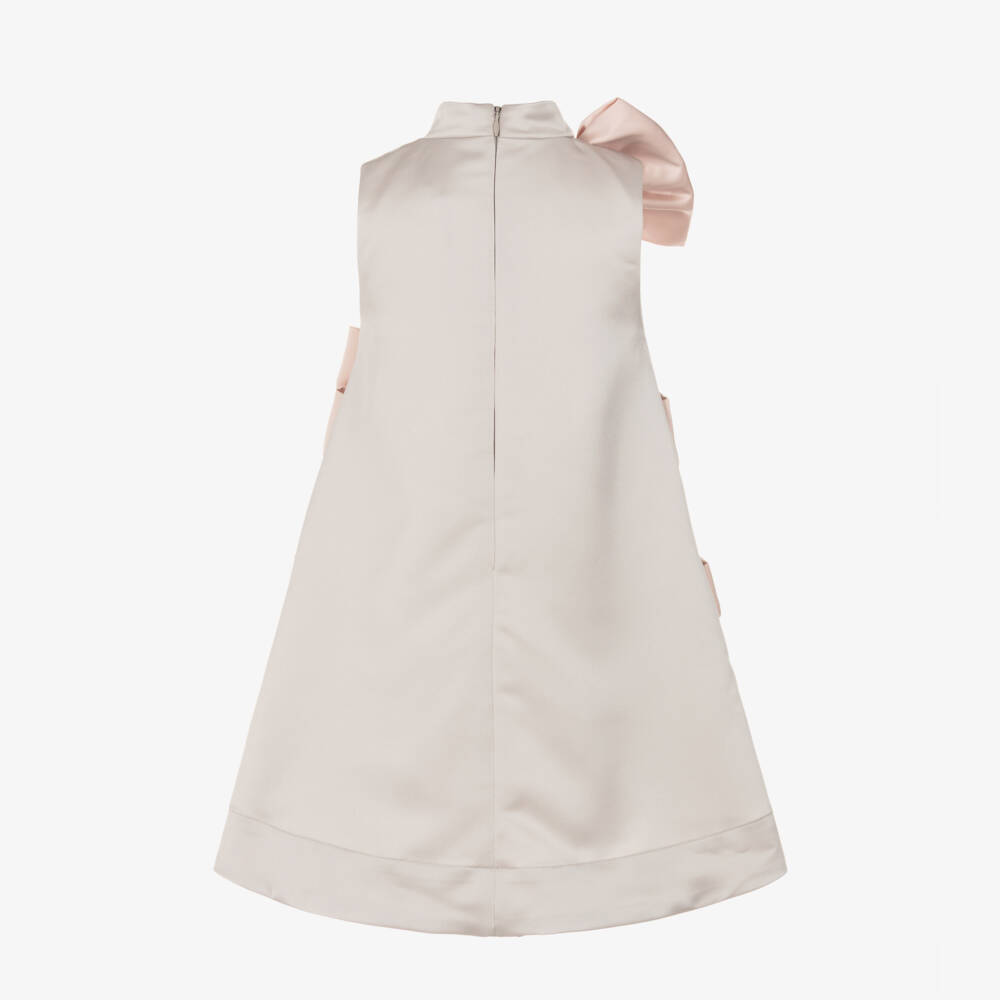 Jessie and James London-Girls Pale Grey Dress with Pink Satin Bows | Childrensalon Outlet