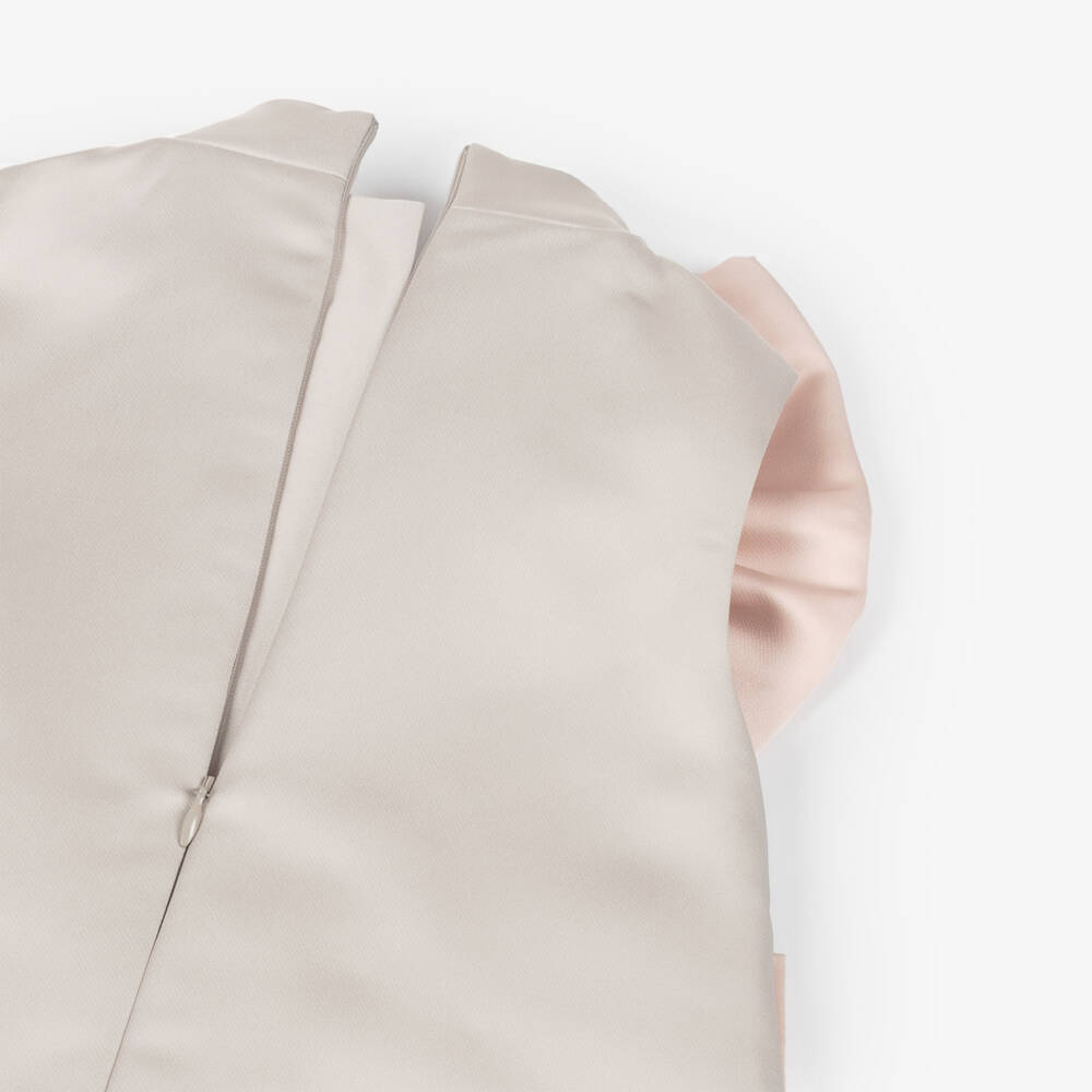 Jessie and James London-Girls Pale Grey Dress with Pink Satin Bows | Childrensalon Outlet