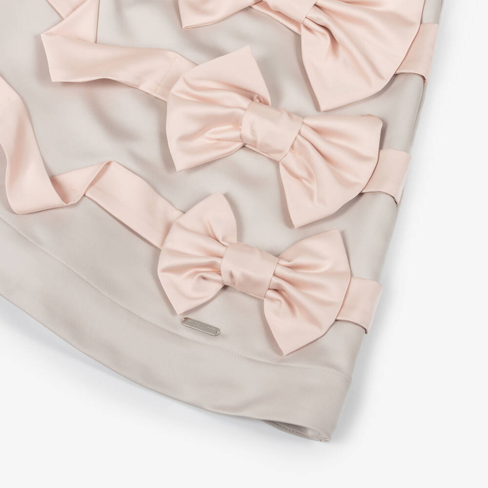 Jessie and James London-Girls Pale Grey Dress with Pink Satin Bows | Childrensalon Outlet