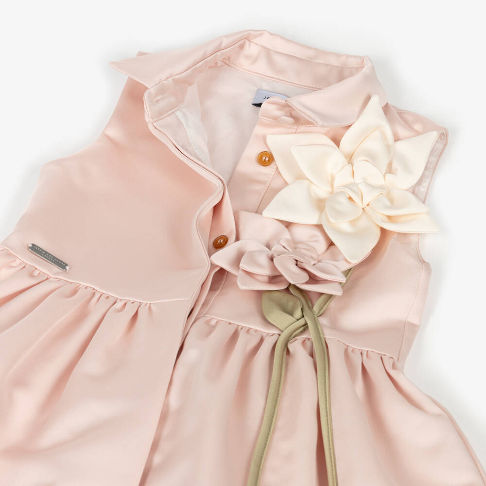 Jessie and James London-Girls Pale Pink Satin Dress with Floral Appliqués | Childrensalon Outlet