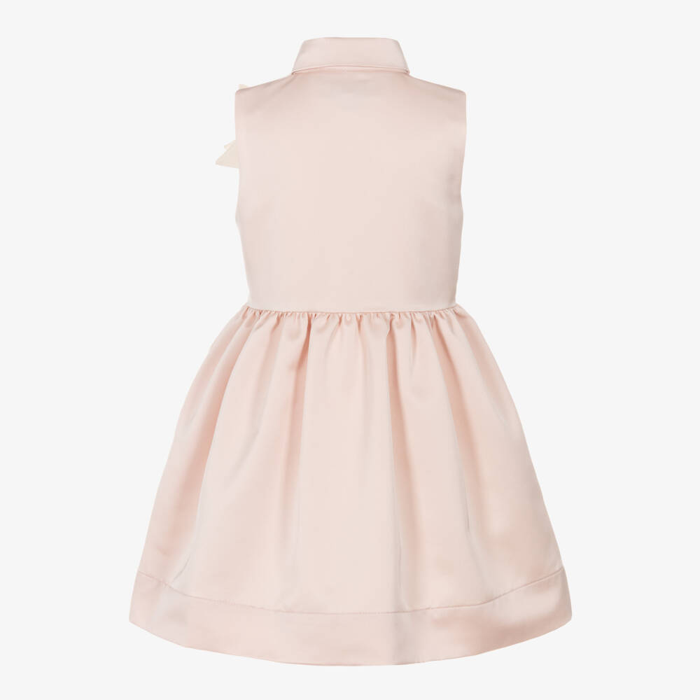 Jessie and James London-Girls Pale Pink Satin Dress with Floral Appliqués | Childrensalon Outlet