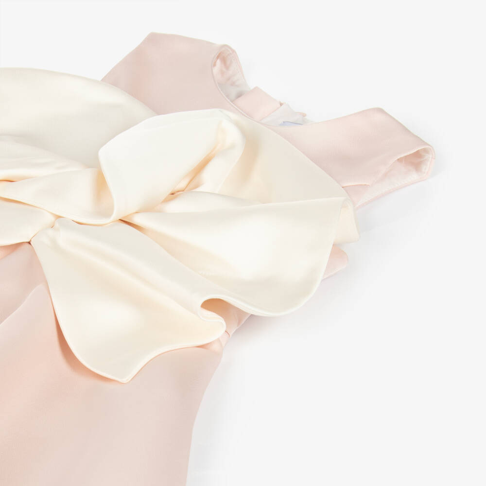 Jessie and James London-Girls Pale Pink Satin Dress with Statement Floral Appliqué | Childrensalon Outlet