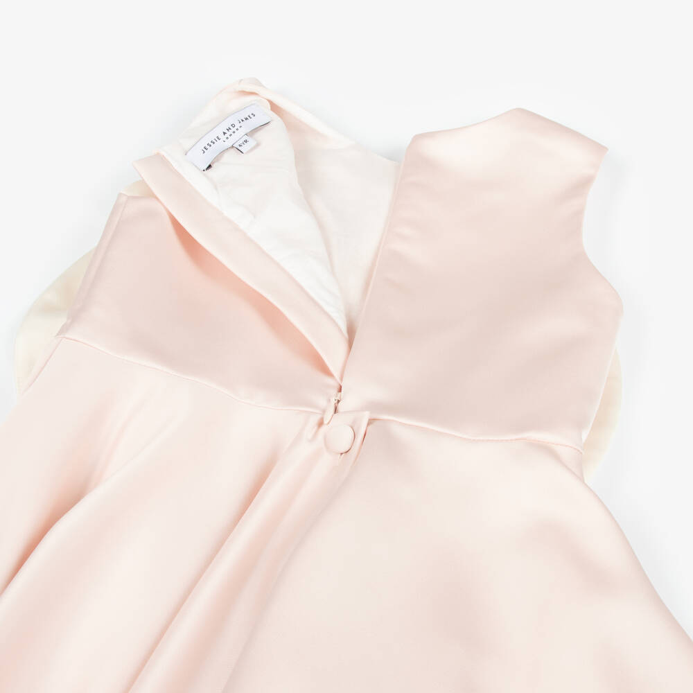 Jessie and James London-Girls Pale Pink Satin Dress with Statement Floral Appliqué | Childrensalon Outlet