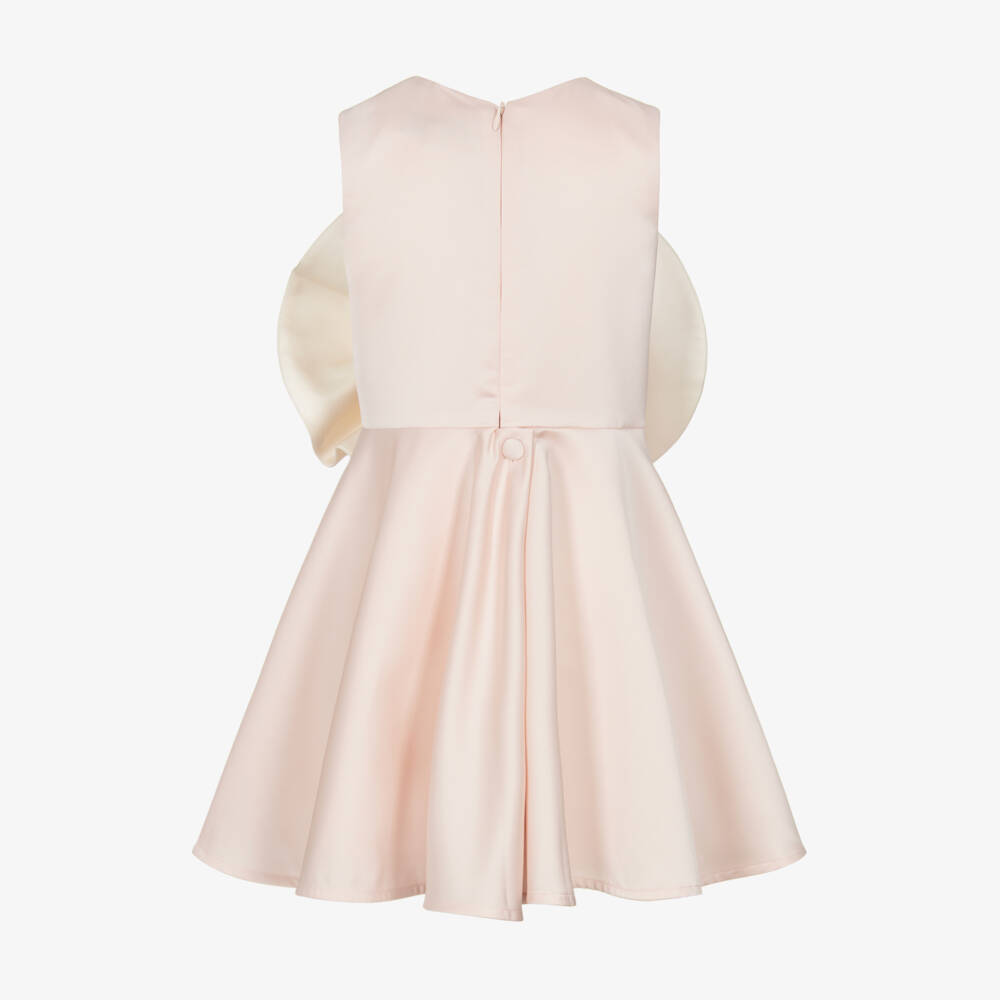Jessie and James London-Girls Pale Pink Satin Dress with Statement Floral Appliqué | Childrensalon Outlet